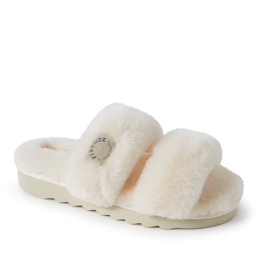 Product Image for Fireside by Dearfoams Women's Benalla Genuine Shearling Double Band Fuzzy Slide Slipper