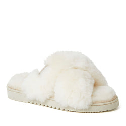 Product Image for Fireside By Dearfoams Women's New Castle Genuine Shearling Cross Band Fuzzy Slide Slipper
